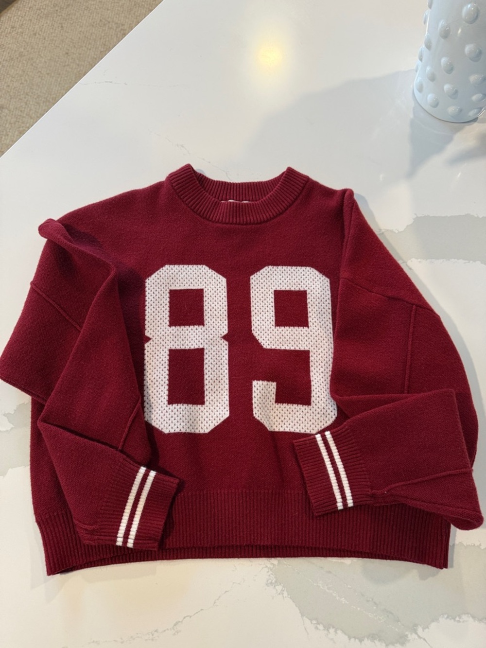 Pink Rose Burgundy Crewneck Sweater with White '89 Graphic